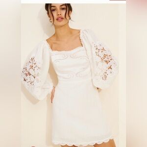 Farm Rio Women’s Linen Long Sleeve White Mini Dress Size Medium